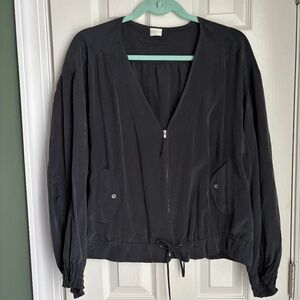 Poetry 100% Silk Top with V-Neck Zip Up Detail Size Medium